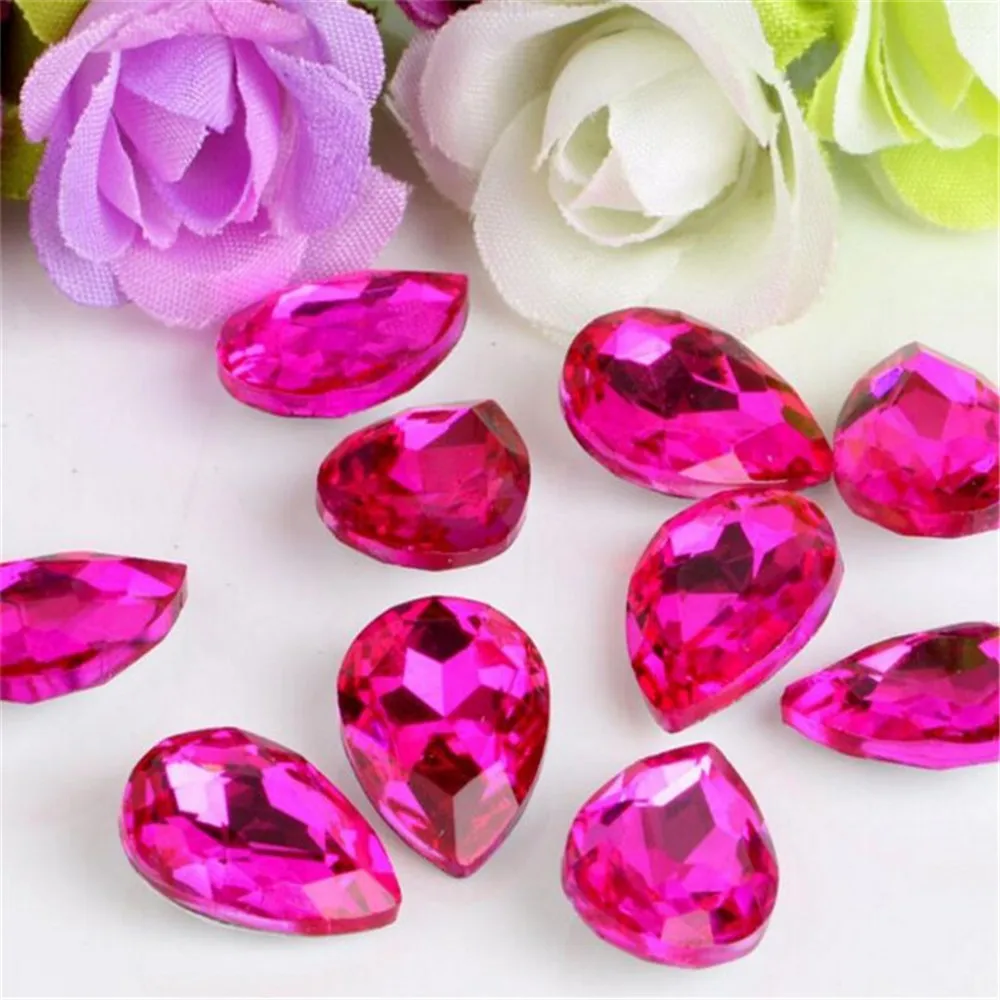 Loose Drop Pointback Crystal Rhinestones DIY Deep Rose Pink Shape