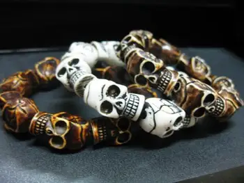 

free shipping Lots 3PCS Man's Cool Skull Beads Tibet Yak Bone Gothic Bracelet