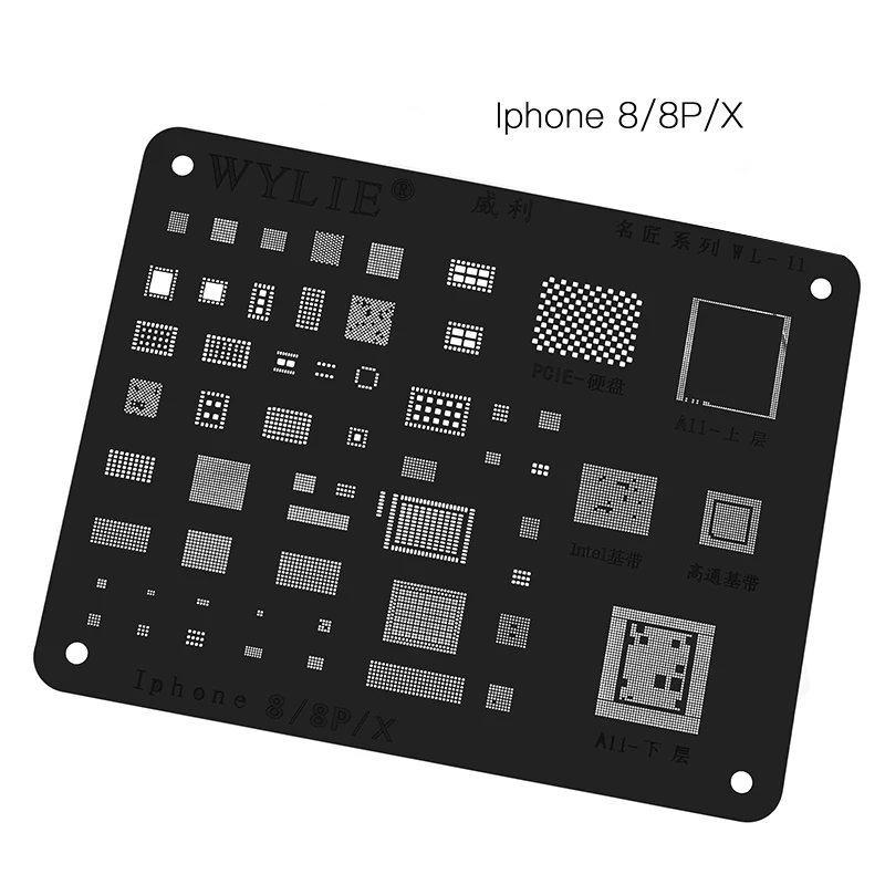 Набор трафаретов для iPhone XS max XR X 8P 8 7P 7 6P 6 Baseband cpu ram Nand USB зарядное устройство WiFi U2 power PMIC IC чип подошва - Цвет: Серебристый