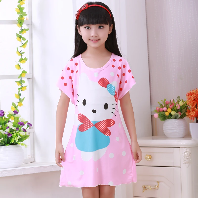 

2016 Microfiber children cartoon short sleeve nightgowns girls sleepwear summer pattern lovely princess wind dress 2T-11T