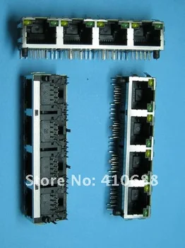 

6 pcs 4 Ports RJ45 Modular Network PCB Jack 56 8P LAN Connector Shielded with LED Lamp Side entry