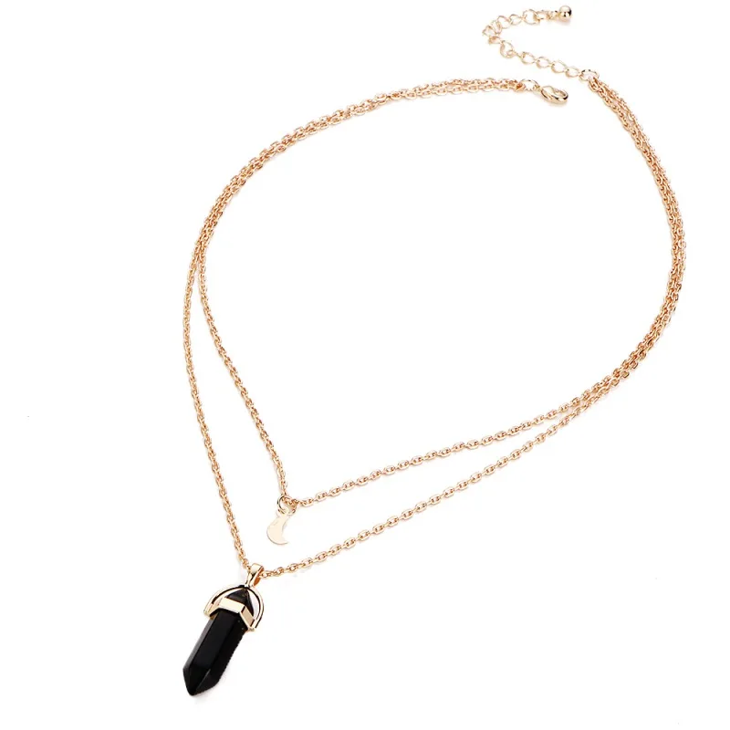 

Fluorite Necklace Pendant Natural Gem Stone Quartz Bullet Hexagonal Point Pendulum Column Jewelry