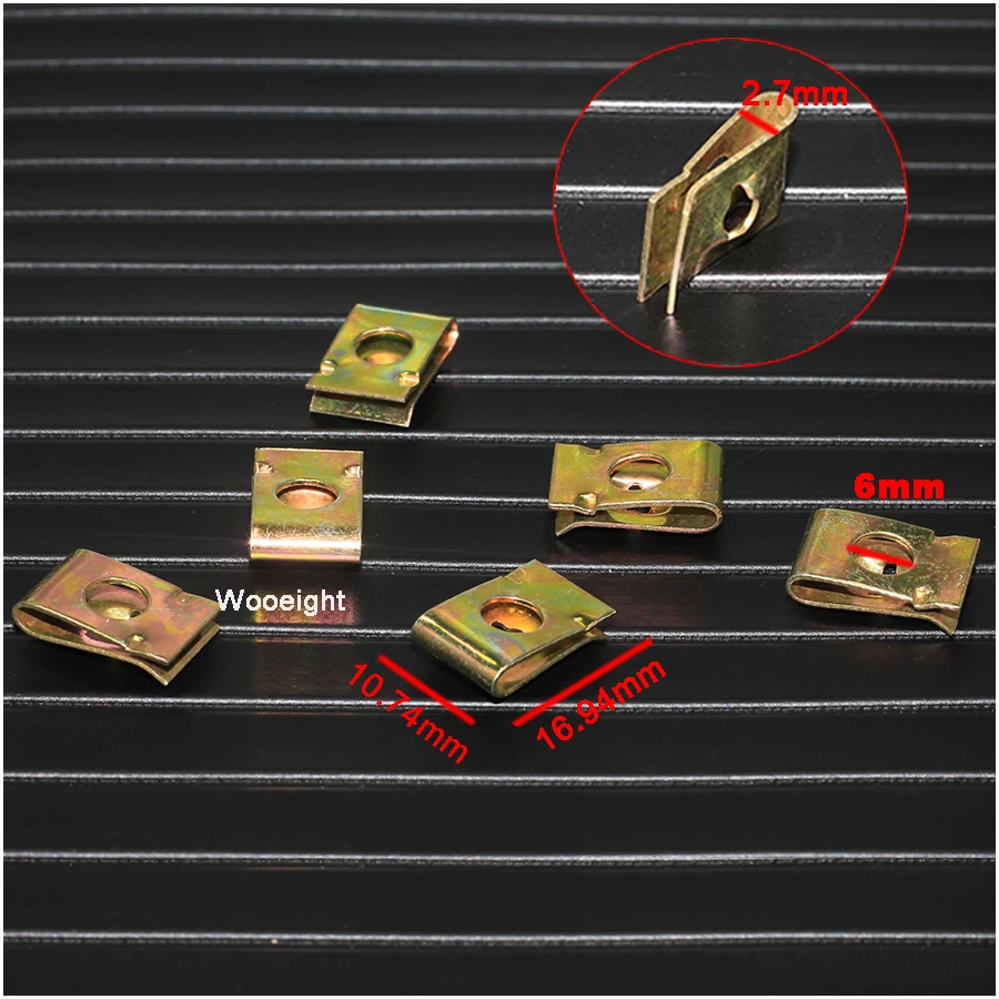 Wooeight 50Pcs Car Fastener Clip Screw Base U Type Nut Mounting Fastener Clips 6mm Dashboard Pannel Speed U-Clips  (4)