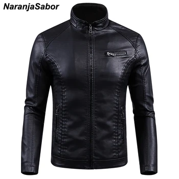 

NaranjaSabor Winter Men's Fleece Leather Jacket PU Coats Thermal Motorcycle Outerwear Male Jackets Mens Brand Clothing 6XL N442
