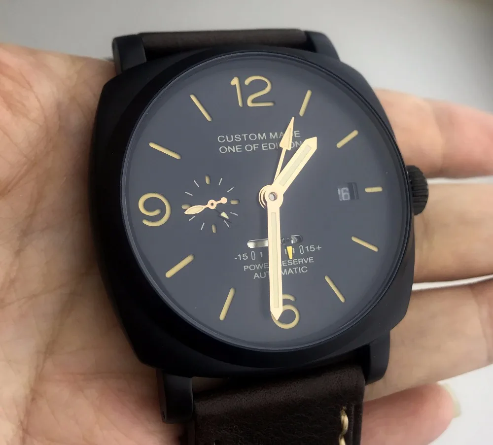 

Parnis watch automatic winding power reserve movement 47mm stainless steel men's high quality leather strap steel shell S22