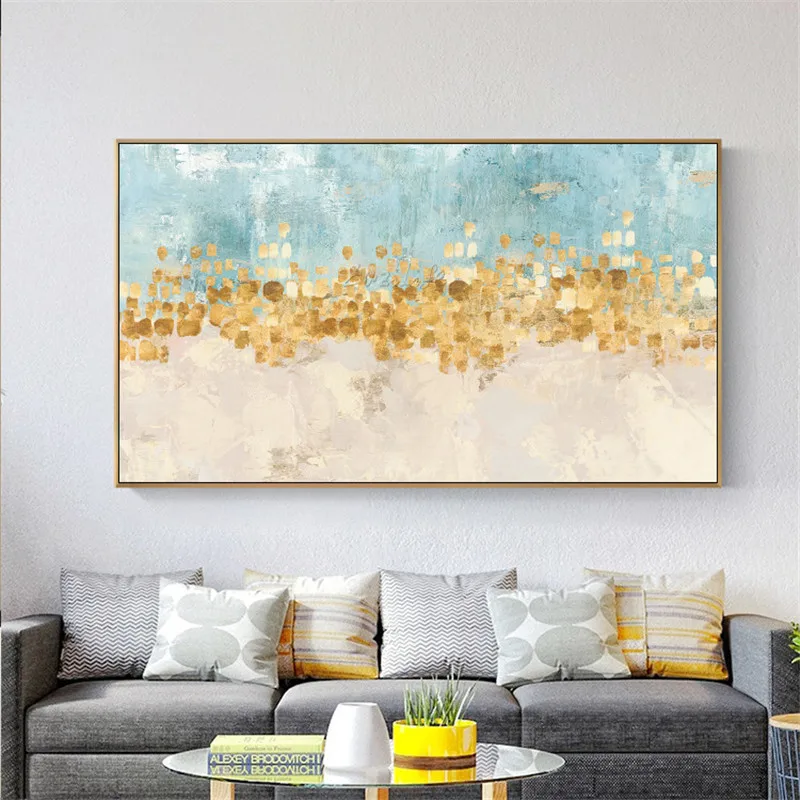 

Abstract acrylic painting texture green gold art canvas painting quadros decoracion Wall art Pictures for living room home decor
