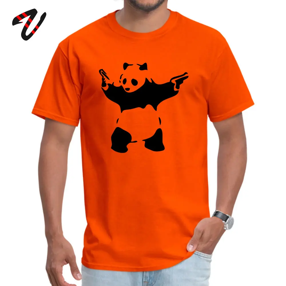 BanksyPandaGuns Crewneck Top T-shirts VALENTINE DAY Tops Tees Short Sleeve Coupons Cotton cosie Tops T Shirt Simple Style Men's Banksy-Panda-Guns002 orange