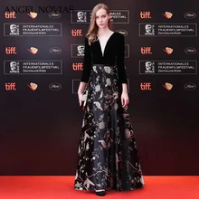 Angel Novias Black Mother of the Bride Dresses Long Sleeves 2018 Floor Length Wedding Party Evening Gown