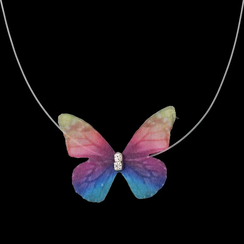 Прозрачная невидимая леска, цепочка, колье, ожерелье, Женская разноцветная бабочка кулон ожерелья, очаровательные ювелирные изделия Collana