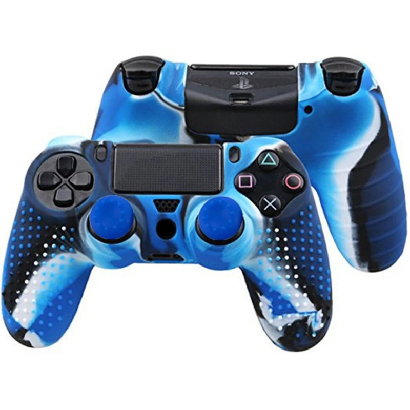 

New Anti-Slip Camouflage Silicone Cover + 2 Joystick Caps For PS4 Controller