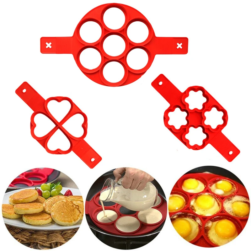 

Nonstick Pancake Maker 4 Grids Silicone Kitchen Pancake Mold Egg Cooking Tool Easy Fried Egg Ring Maker WF614917