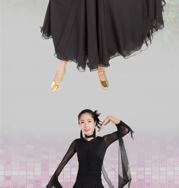 Шифоновое платье для бальных танцев с длинными рукавами для женщин, современный/Вальс/латинские танцы/танцевальная одежда