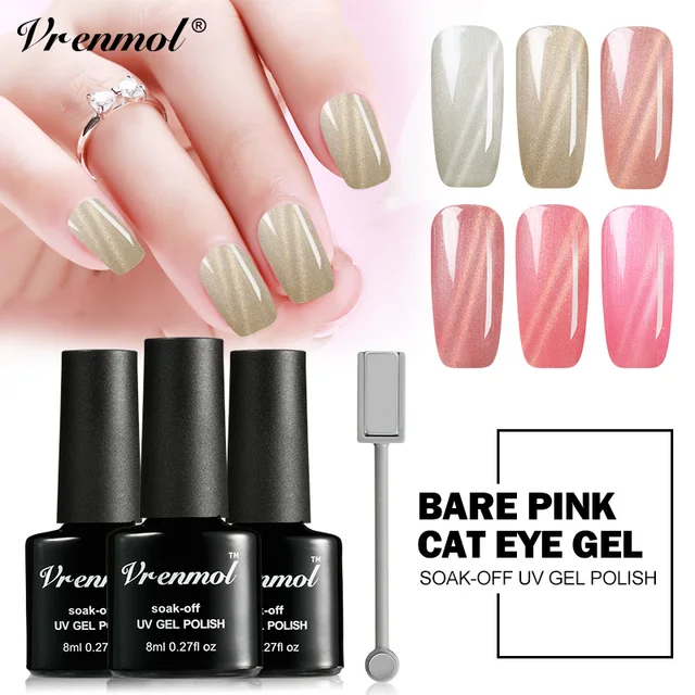 Vrenmol 7pcs/lot Pink Series Cat Eye Nail Polish Nail Art Tips UV Gel