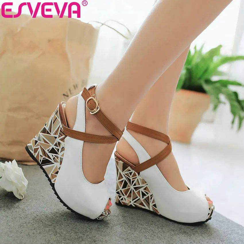 ESVEVA 2021 Women Pumps Peep Toe PU Leather High Heels 