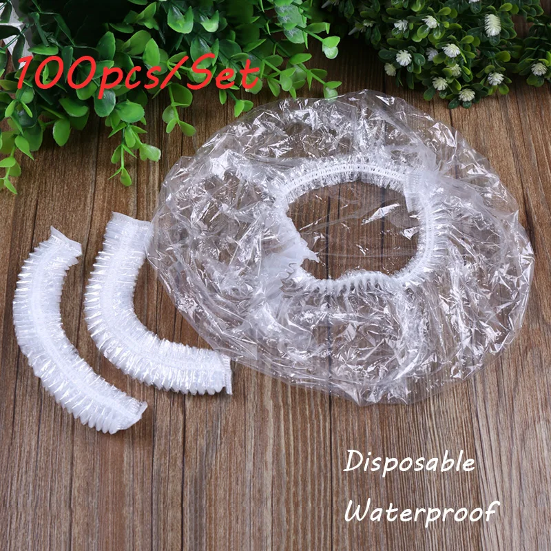 

100pcs/Bag New Elastic Transparent One-off Waterproof Shower Cap Bathing Salon Spa Hat Disposable Bathroom Hat Hair Care
