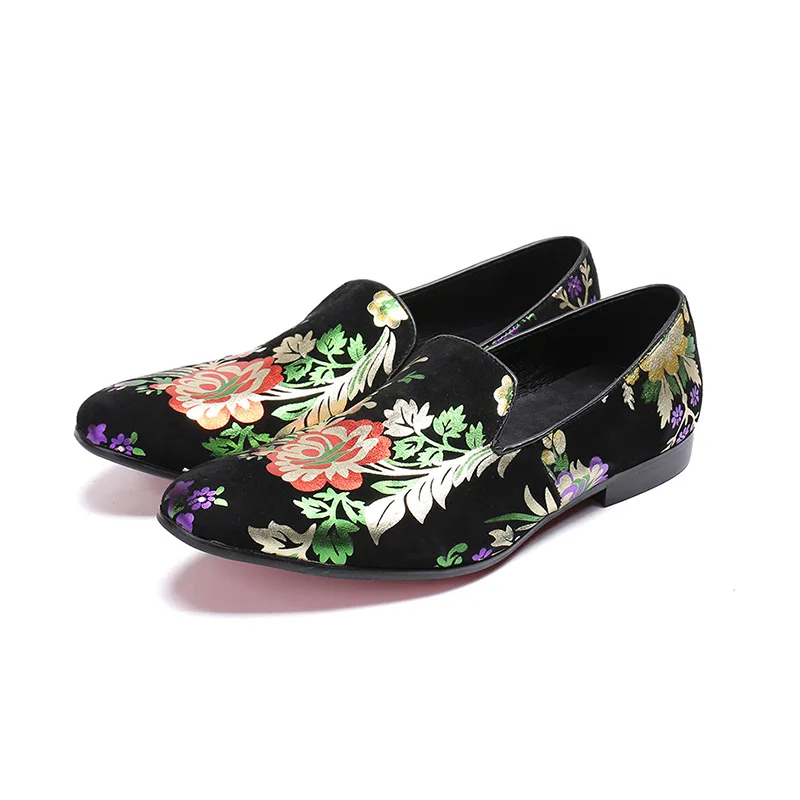 

Men's Flower Print Round Toe Party Dress Shoes Fashion Shoes Low Heel Men Loafers Casual