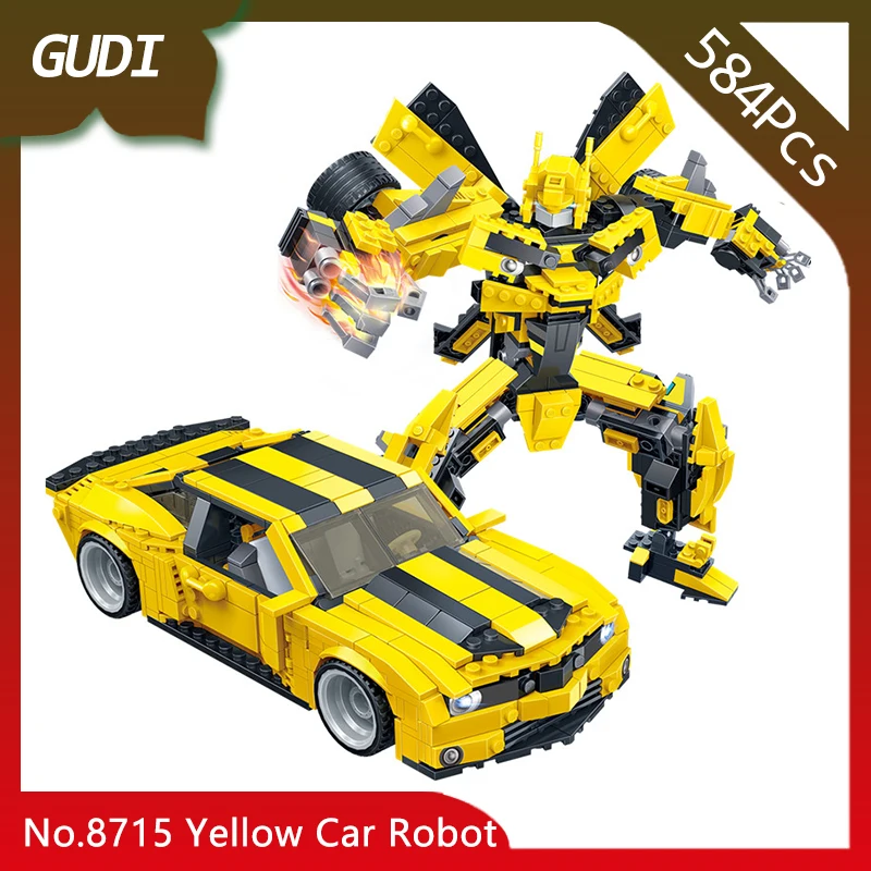 

GUDI 8715 584pcs Transform Series 2 in 1 Robot The Yellow Car Robot Model Building Blocks Bricks Compatible with Legoings