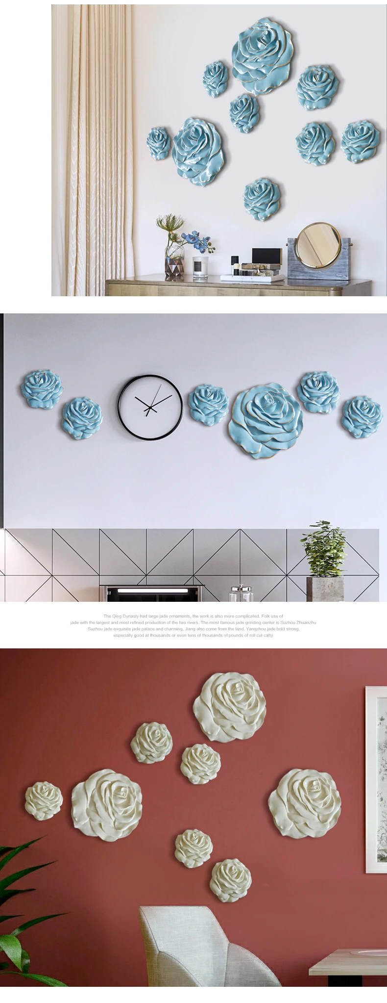 3D пластиковые розы настенная наклейка картина мастерство для стены гостиной спальни ТВ фоновое украшение стены для украшения дома