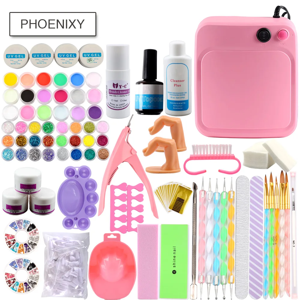 UV Gel Kit Acrylic Powder Set 36W UV Dryer Lamp For Manicure Set 48Pcs