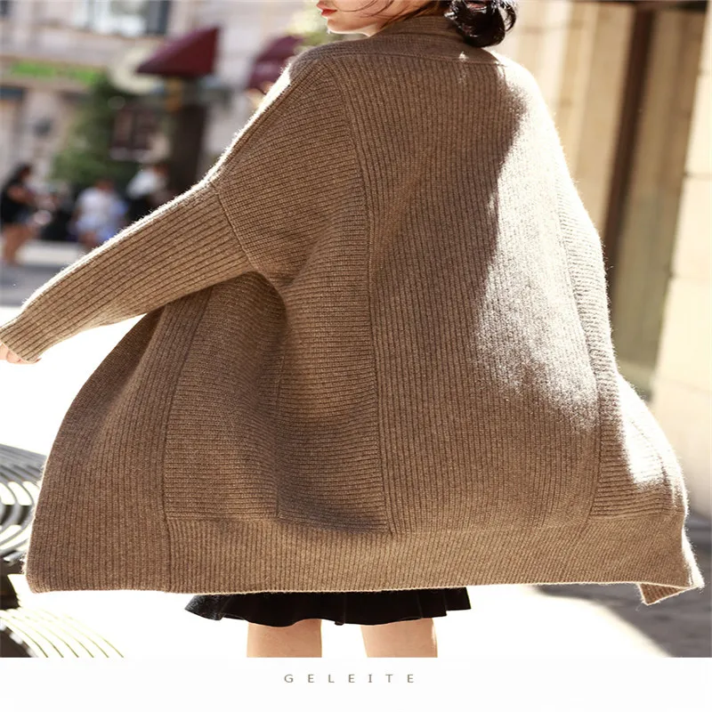High-end heavyweight autumn and winter new thick cashmere knit cardigan coat simple lazy fashion loose wool knit jacket female