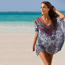 Tribal imprimir blusas 2016 Beach Túnica Sexy Pareo encubrimientos del traje de Baño Cover Up Mujeres cover up blusa Verano de Las Mujeres más el tamaño