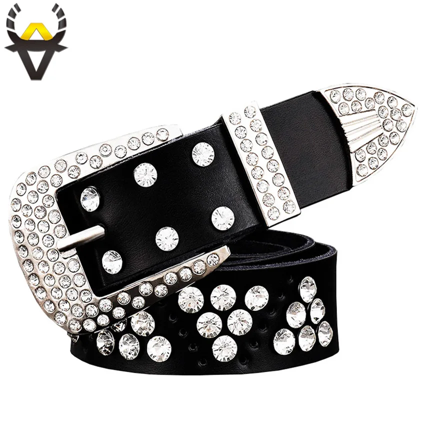 

Fashion designer belts for women High quality genuine leather belt men Luxury rhinestone Unisex waist strap Second layer cowskin