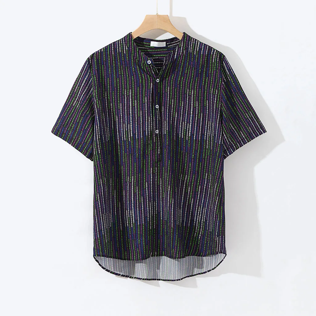 

Womail 2019 Fashion Unique Style Mens Summer Ethnic Pattern Printed Short Sleeve Henley Shirts Blouse Striped Shirt