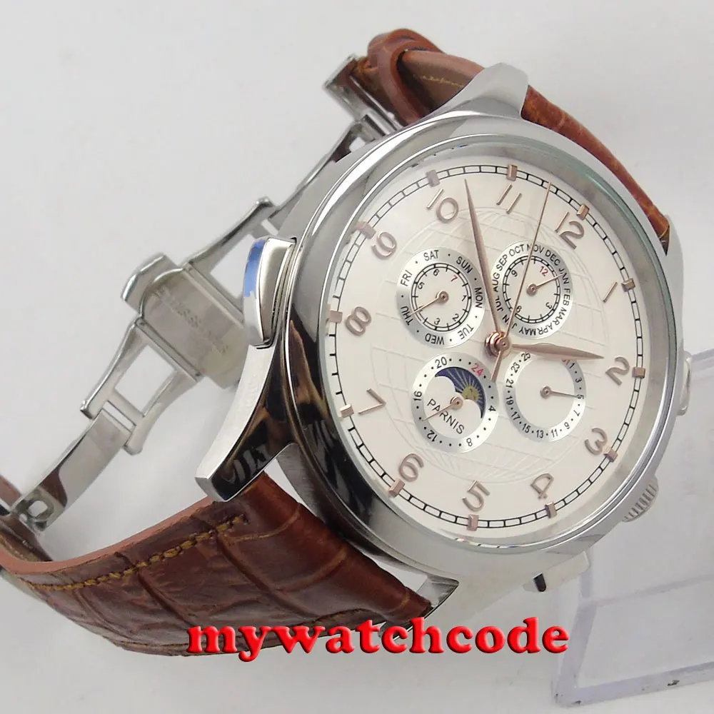44 Mm Parnis Witte Wijzerplaat Dag Datum Maanstand Gold Marks Automatische  Herenhorloge P18B|watch automatic men|watch menwatch men automatic -  AliExpress