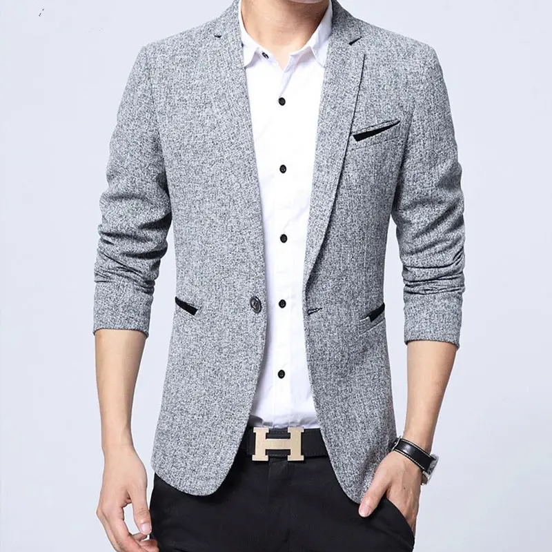 Роскошный пиджак Мужская Повседневная slim fit Мужчины хлопок дышащий мужской