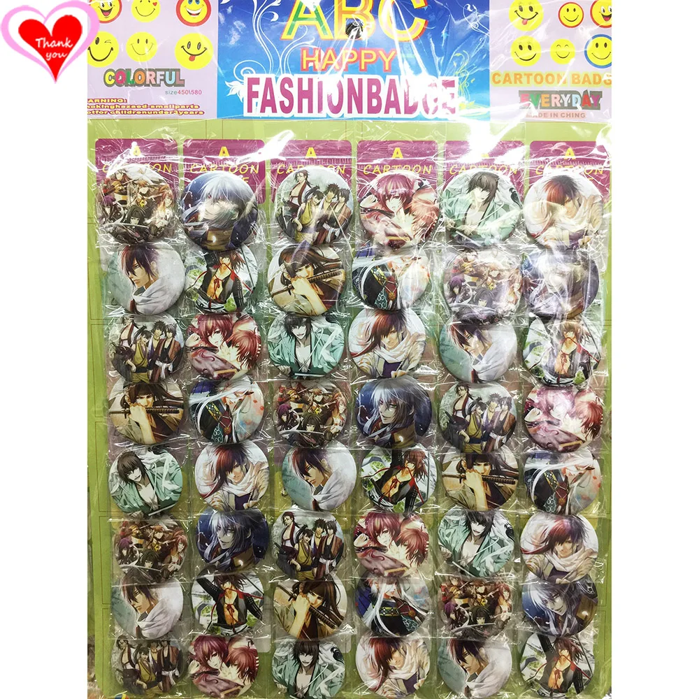

Love Thank You Hakuoki 45MM 16/24/32/40/48 pcs lot PIN BACK BADGE BUTTON BROOCH for BAG GIFT TOY CLOTH Cartoon& anime