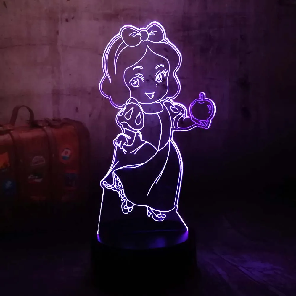 Мечтательная Принцесса Белоснежка 3D иллюзия Ночной светильник LED Настольная