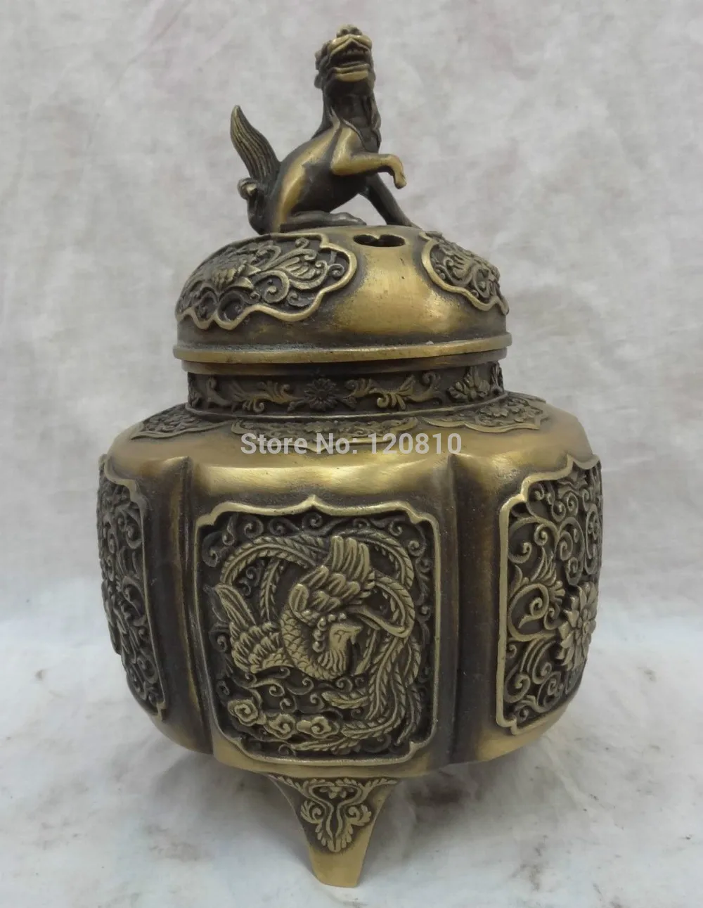 

9" Chinese Bronze Phoenix Crane Head Statue Flower Incense Burner Censer Holder