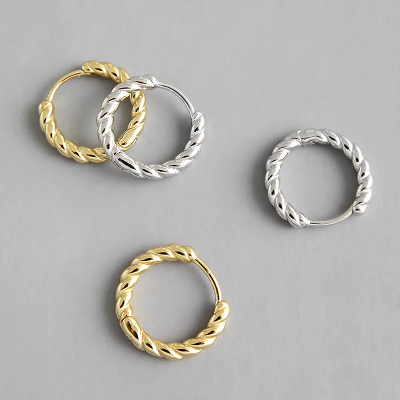 

Real 925 sterling silver twisted circle hoop earrings for women oorbellen, retro gold color hoops earings brincos gift jewelry