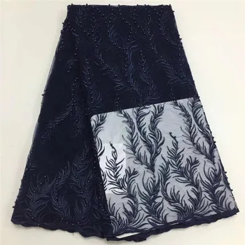 

African Laces Navy Blue Wine Grey Cream Africa Nigerian Wedding Lace Beaded French Tulle Net Lace Fabric High Quality For Dress
