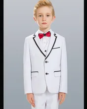 Custom Made Boy Tuxedos Notch Lapel Children Suit White/Black Kid Wedding/Prom Suits ( Jacket+Vest+Pants+Tie +Shirt ) NH7