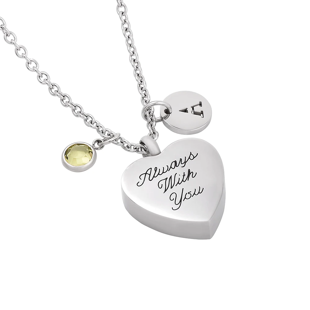 

Etching Always With you Forever Heart memorial locket pendant ashes Jewelry Stainless Steel Cremation Urn Necklace For Women