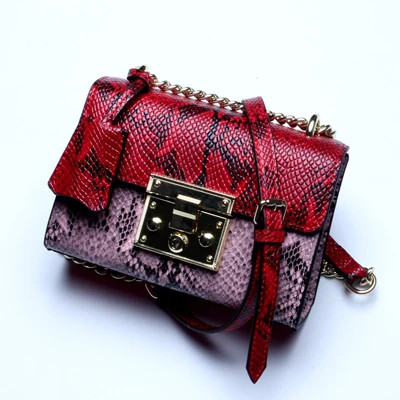 Red with pink Высококачественные сумки из натуральной кожи, женские сумки-мессенджеры, кожаные сумки, сумочки из змеиной кожи, известный бренд, дизайнерские женские сумки - Цвет: Red with pink