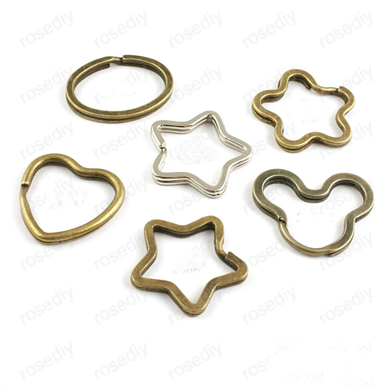

Wholesale 10 pieces Mouse Head /star/ Plum flower/ Oval / heart Iron Key Rings DIY keychains Findings Accessories (JM3003)