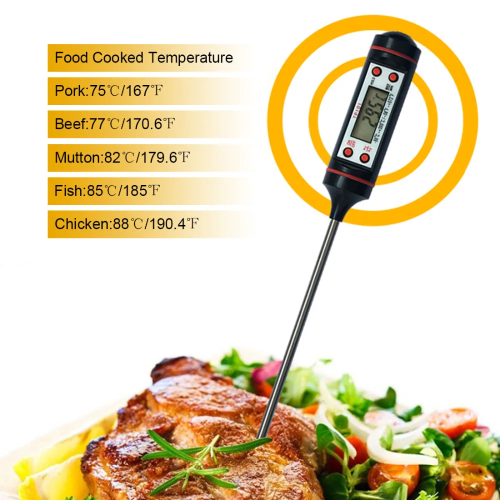 

1pcs Digital Meat Thermometer Kitchen Cooking BBQ Food Thermometer Cooking Stainless Steel Probe Water Milk Thermometer