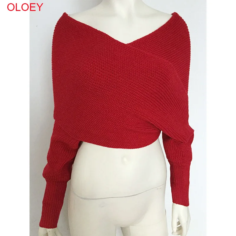 OLOEY Long Sleeve Sweaters Women 2019 Autumn Sexy Off Shoulder Wrap Knitted Sweaters Tops V Neck Slim Pullovers Jumper Shawl OLOEY Long Sleeve Sweaters Women 2019 Autumn Sexy Off Shoulder Wrap Knitted Sweaters Tops V Neck Slim Pullovers Jumper Shawl