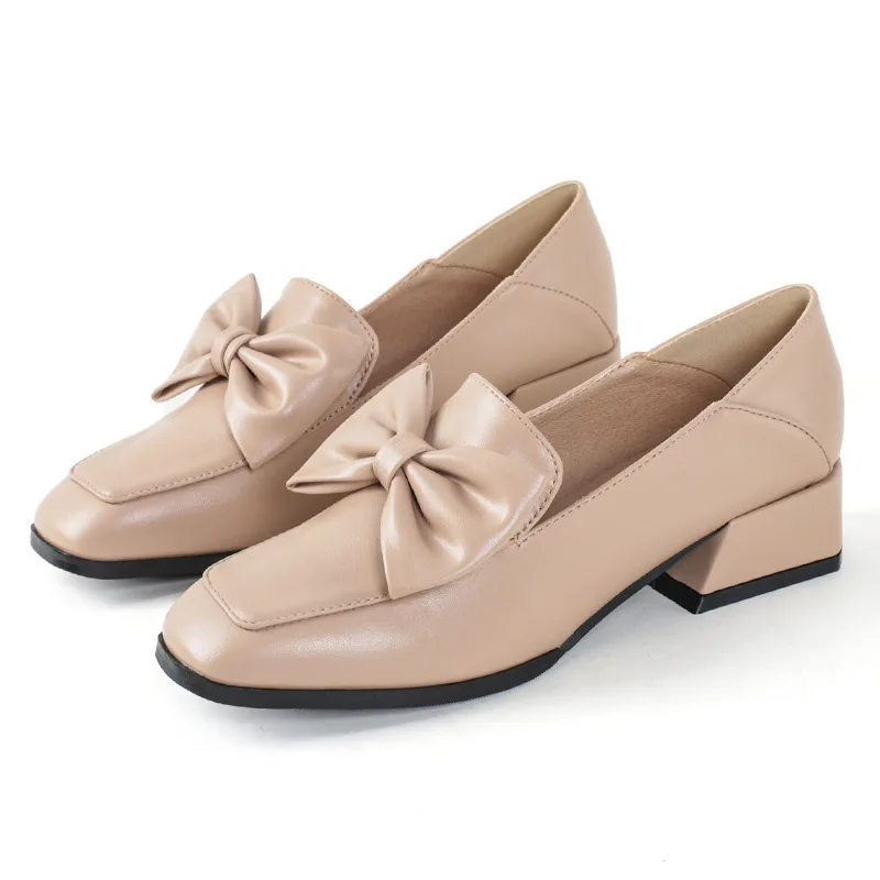 

2019 spring new stylish simple bow decoration casual shoes women comfortable rough wild work shoes.