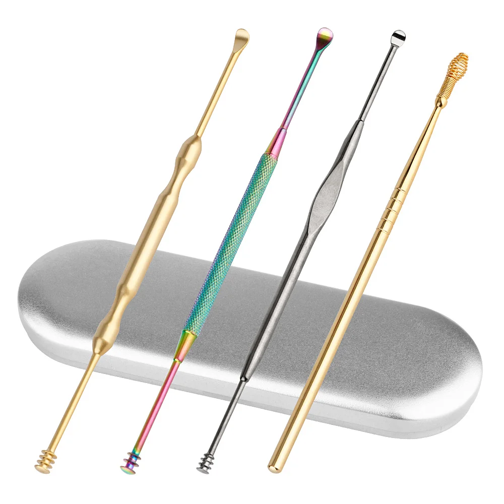 

4 In 1 Mini Stainless Steel Spiral Ear Pick Ear Cleaner Easy Earwax Removal Prevent Ear-pick Clean Tools Ear Care Kit Portable
