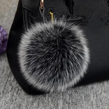 

Luxury 15cm fluffy Fox Fur Ball Keychain Fur Pompons Keychain Keyring Pom Pom Keychain for Charm Bag Pendant Ornament Gift