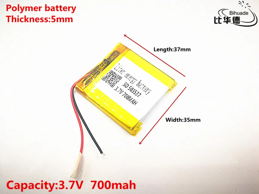 10 шт./лот 3,7 в 700 мАч 503537 полимерный литий-ионный/литий-ионный аккумулятор Перезаряжаемые аккумулятор для DVR, gps, mp3, mp4
