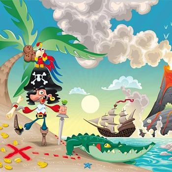 

Sun Pirate Ship Theme Scene Palm Tree photo backdrop Vinyl cloth Computer printed children kids photography studio background