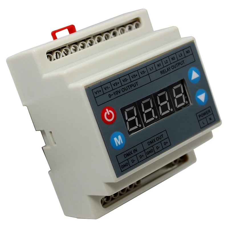 

High Voltage AC90-240V LED DMX Dimmer Contrller(0-10V output); Input signal:DMX512 signal; Output:3channels; Output signal:0-10V