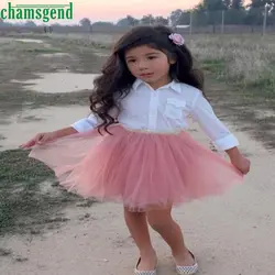 Chamsgend розовый Лидер продаж для маленьких детей для маленьких девочек пальто с длинными рукавами Топы + юбка платье принцессы наряды из двух