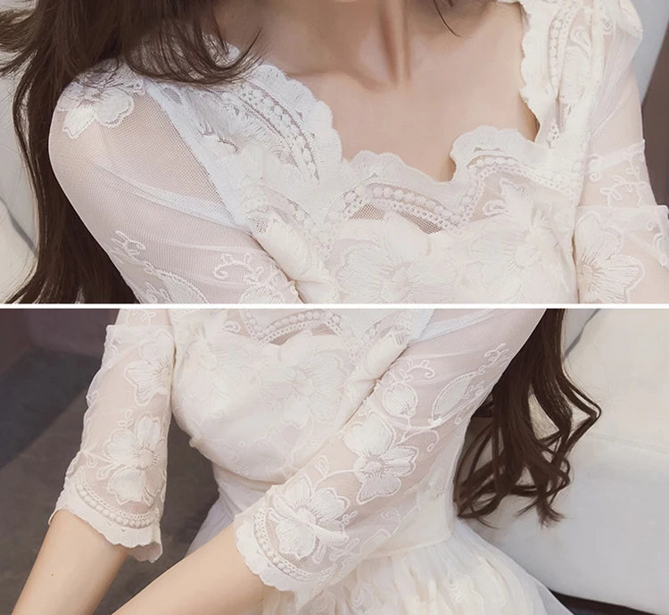 Модное темпераментное платье, женское тонкое сексуальное платье, женские вечерние платья, элегантная женская одежда для отдыха в Корейском стиле, простое кружевное платье 425