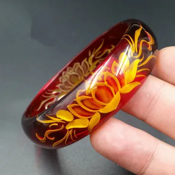 

Delicate transparent amber bracelet carved amber lotus female Bracelet