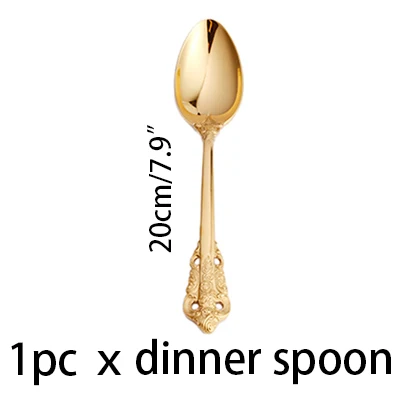 Роскошный Золотой набор посуды Винтаж Western Позолоченные приборы Нержавеющая сталь нож, вилка, набор серебряные столовые приборы серебряные столовые принадлежности - Цвет: 20cm Dinner spoon